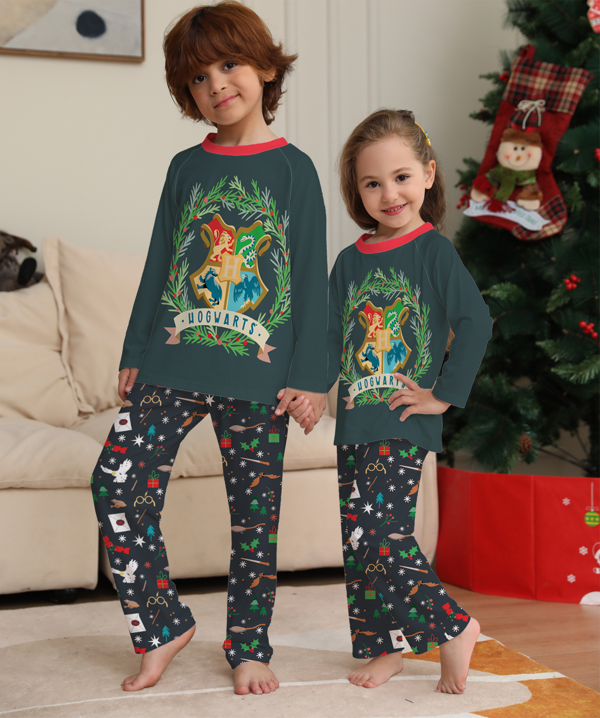 Christmas Festival Cartoon, Snowflake Pattern Winter, Spring, Autumn Season Family Look Cartoon Snowflake Pant Co-ord Set Two-Piece Sets