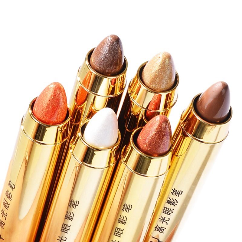 Lazy high-gloss eye shadow pen lying silkworm pen shadow pearlescent fine Flash Brightening double head eye shadow stick earth color waterproof sweat-proof