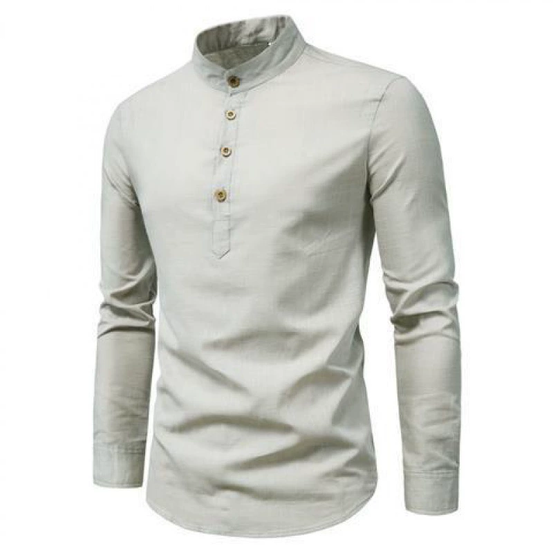 Весенняя мужская рубашка с длинным рукавом, slim fit, китайский стиль, хлопок и лён, узкий крой,