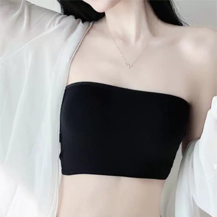 Cotton White One-Piece Anti-Exposure Tube Top Inner Wear, Chest-Covering Strapless Anti-Slip Bra for Women, Summer
