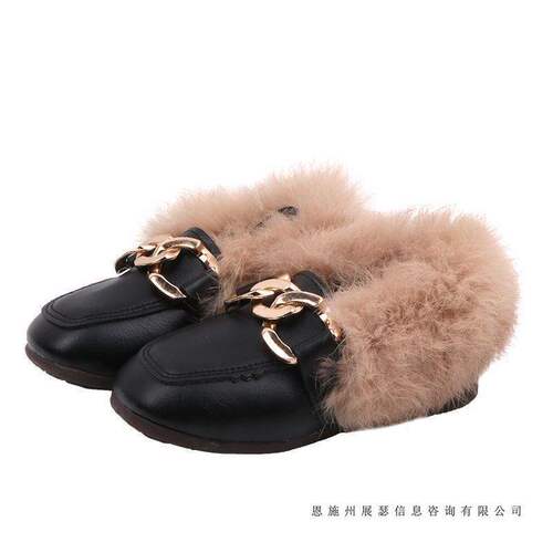 Autumn/Winter New Women and Children's Plush Shoes Baby Fleece Bean Princess Shoes Soft Sole Children's Warm Cotton Shoes
