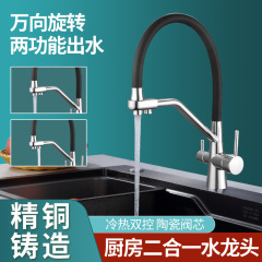 三合一喷头厨房水龙头锌包铜可旋转抽拉式水槽冷热纯净水直饮单孔