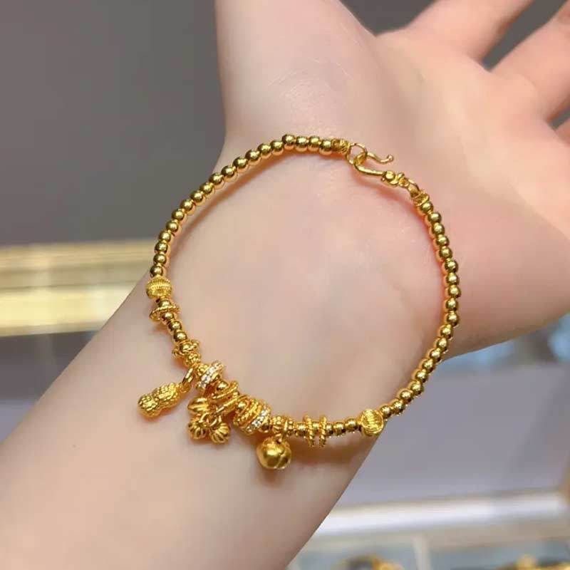沙金饰品好柿花生盘缠手链女拉丝猫眼转运珠手环轻奢高级diy配饰|undefined