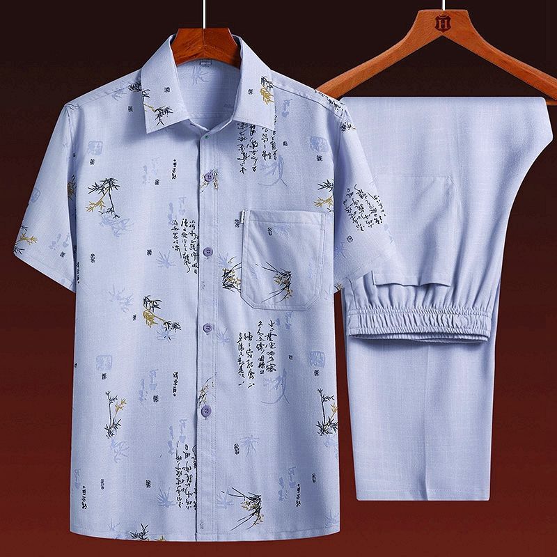 Summer short-sleeved shirts for middle-aged men, cotton and linen suits, thin summer clothes for middle-aged and elderly men, father's shirts, grandfather's clothes