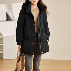 跨境中老年装中长款羽绒服女2025冬季加厚宽松保暖连帽休闲外套潮