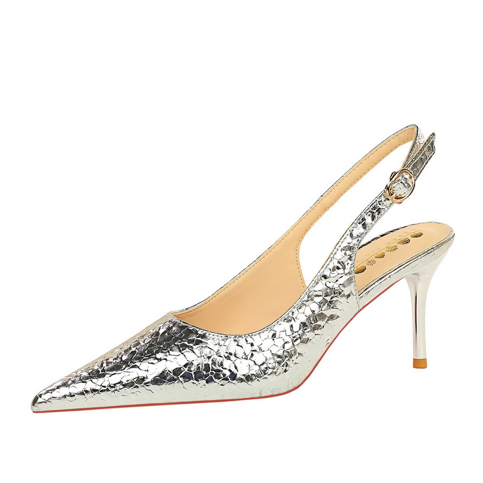 768-10 rear hollow high heels for women's shoes, thin heels, high heels, shallow mouth, pointed stone pattern, hollowed out back strap, single shoe