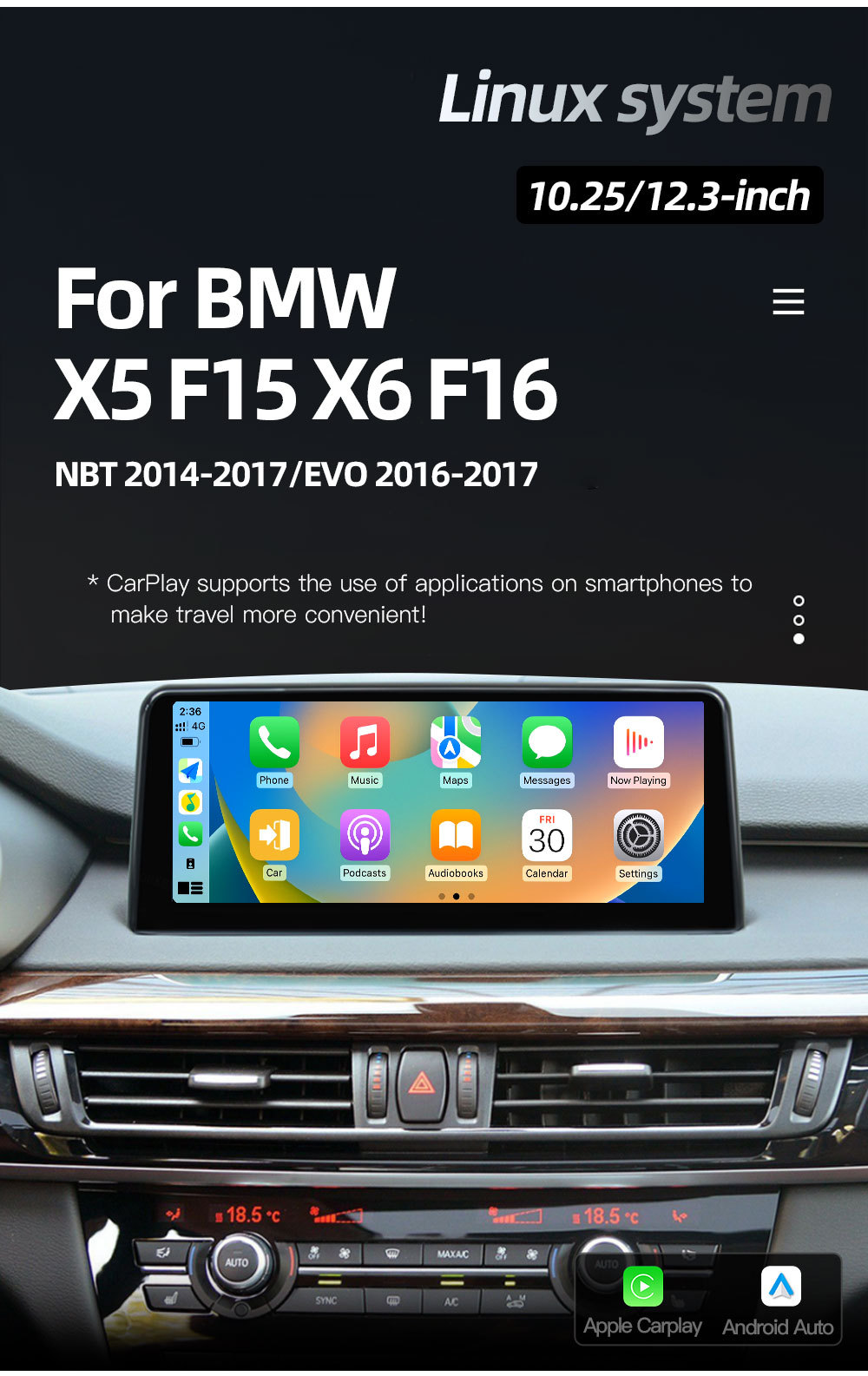 Suitable for Bmw X5 F15 Car-Mounted Intelligent Central Control Large-Screen Navigation All-In-One Machine Carplay Audio and Video Player
