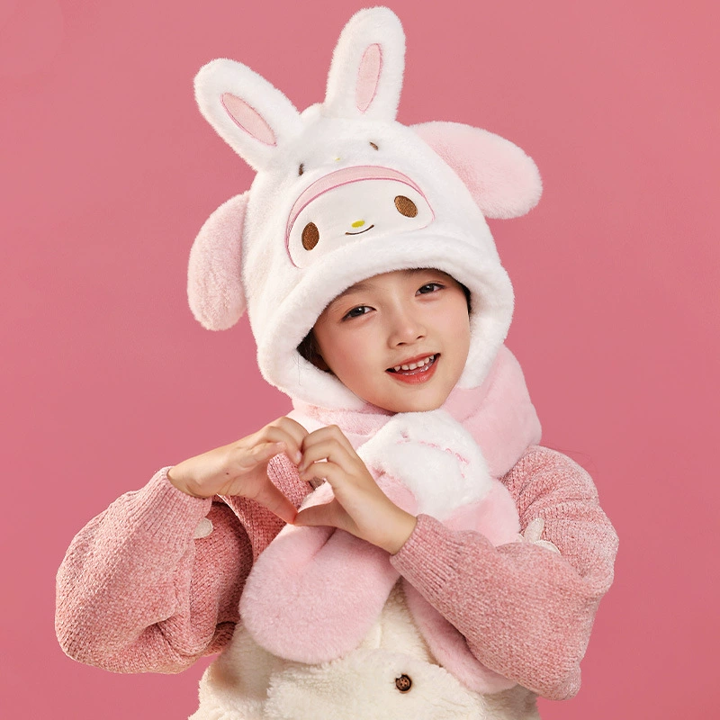Sanrio, genuine children's velvet hat, keep warm scarf, set