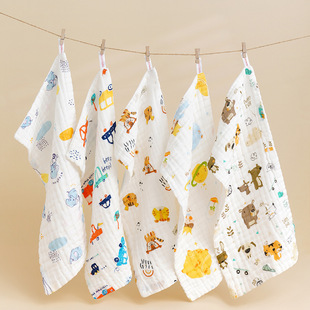 Gauze Children's Towel 25*50cm Six-Layer Cotton Gauze Printed Baby Saliva Towel Kindergarten Wholesale Baby Small Towel
