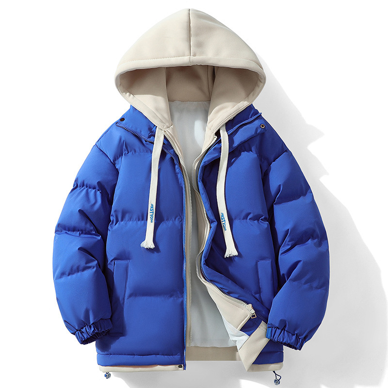 偽の2つの綿の服の冬の厚い保温のカップルのパンの服のゆったりしたファッションの偽の2つの綿の服の男性の帽子のコート|undefined