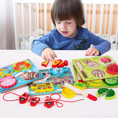 Wooden 3D three-dimensional puzzle rope cut and see 0.26 young children and babies early education puzzle brain-intensive hands-on jigsaw puzzle
