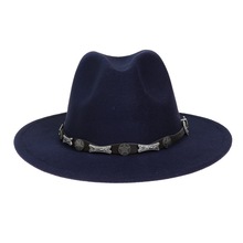 欧美西部牛仔帽复古爵士帽链条毡帽藏式气质铆钉毛呢帽子男女批发