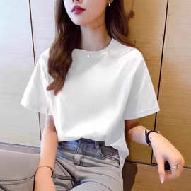 2025韩版女装纯棉宽松圆领纯色短袖t恤女休闲上衣打底衫日韩休闲
