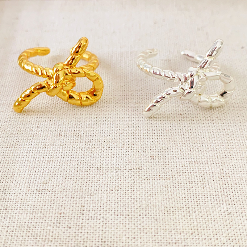 韓國博主同款時尚重工設計冷淡風復古輕奢蝴蝶結造型開口戒指女