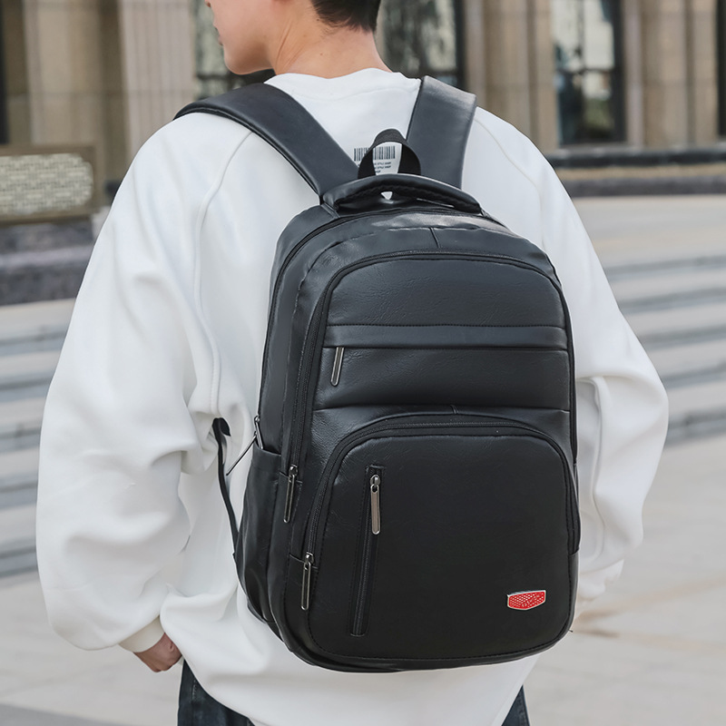 Transfronterizos nueva mochila de cuero suave PU de gran capacidad para hombres mochila de estudiantes casuales de negocios mochila de computadora de viaje resistente al desgaste
