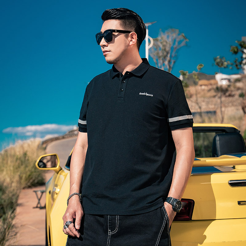 Marca de moda más tamaño de los hombres más el tamaño Polo de los hombres suelta casual bordado solapa manga corta Polo camisa
