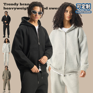 RS Men's | Cross-border 350G Heavy Fleece Wear Men's Double Zipper Jacket fog Bajia Thickened Hooded Jacket