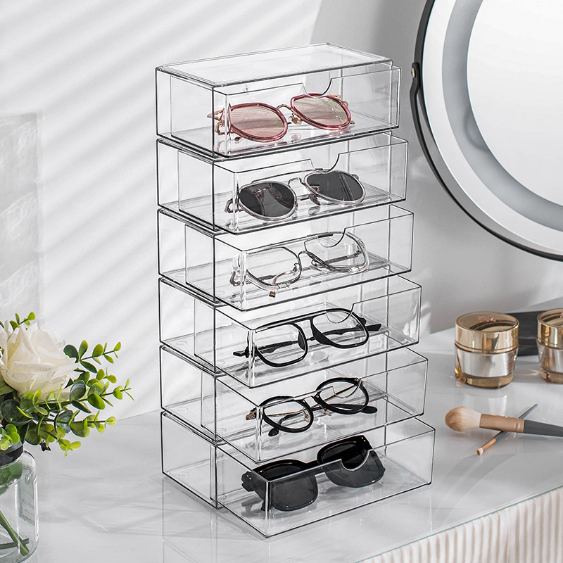 Glasses Storage Box Desktop Dust-Proof Storage Rack Transparent Drawer Sunglasses Storage Cabinet Props Drawer Type