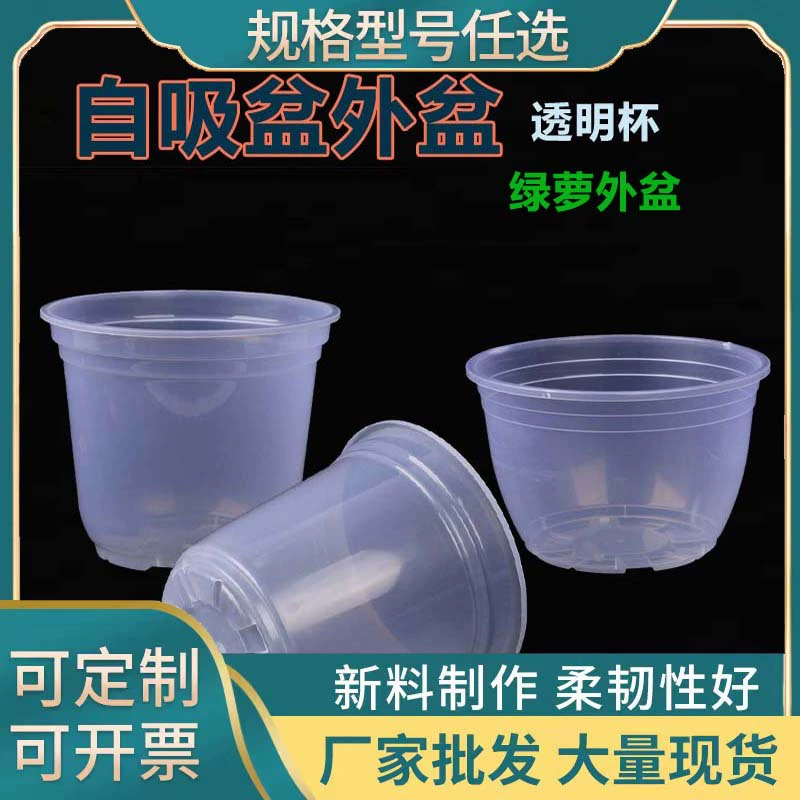 Jacket, transparent plastic flowerpot, water absorbent