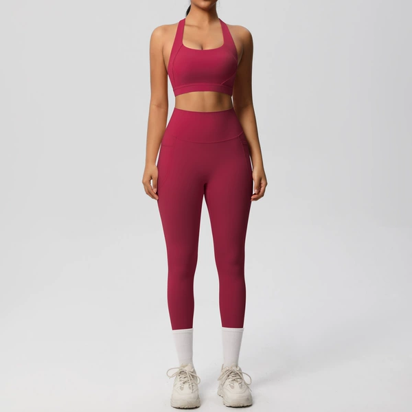 7110 Bra + 7108 Pocket Pants Set - Carmine Red