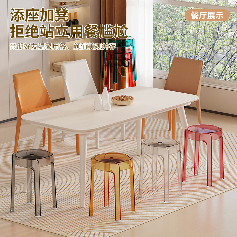 Taburetes transparentes de plástico para el hogar, sillas de comedor gruesas, bancos apilados, molinos de viento, taburetes redondos, sillas acrílicas
