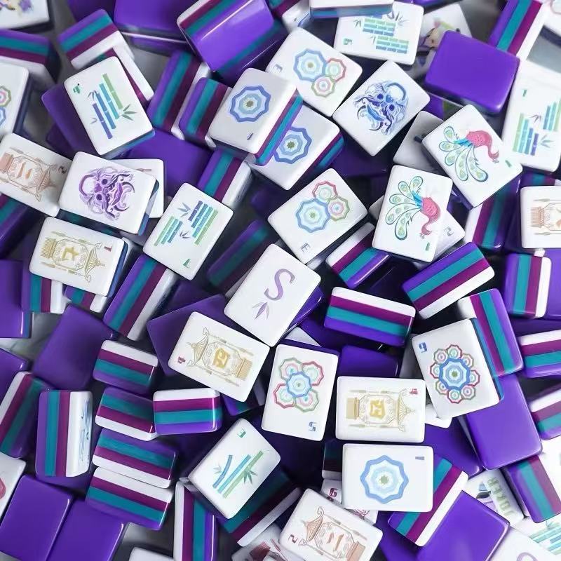(in Stock) Cross-Border American-Style Mahjong New Model Deep Purple 32mm 160 Pieces Engraved Crystal Acrylic Mahjong Tiles