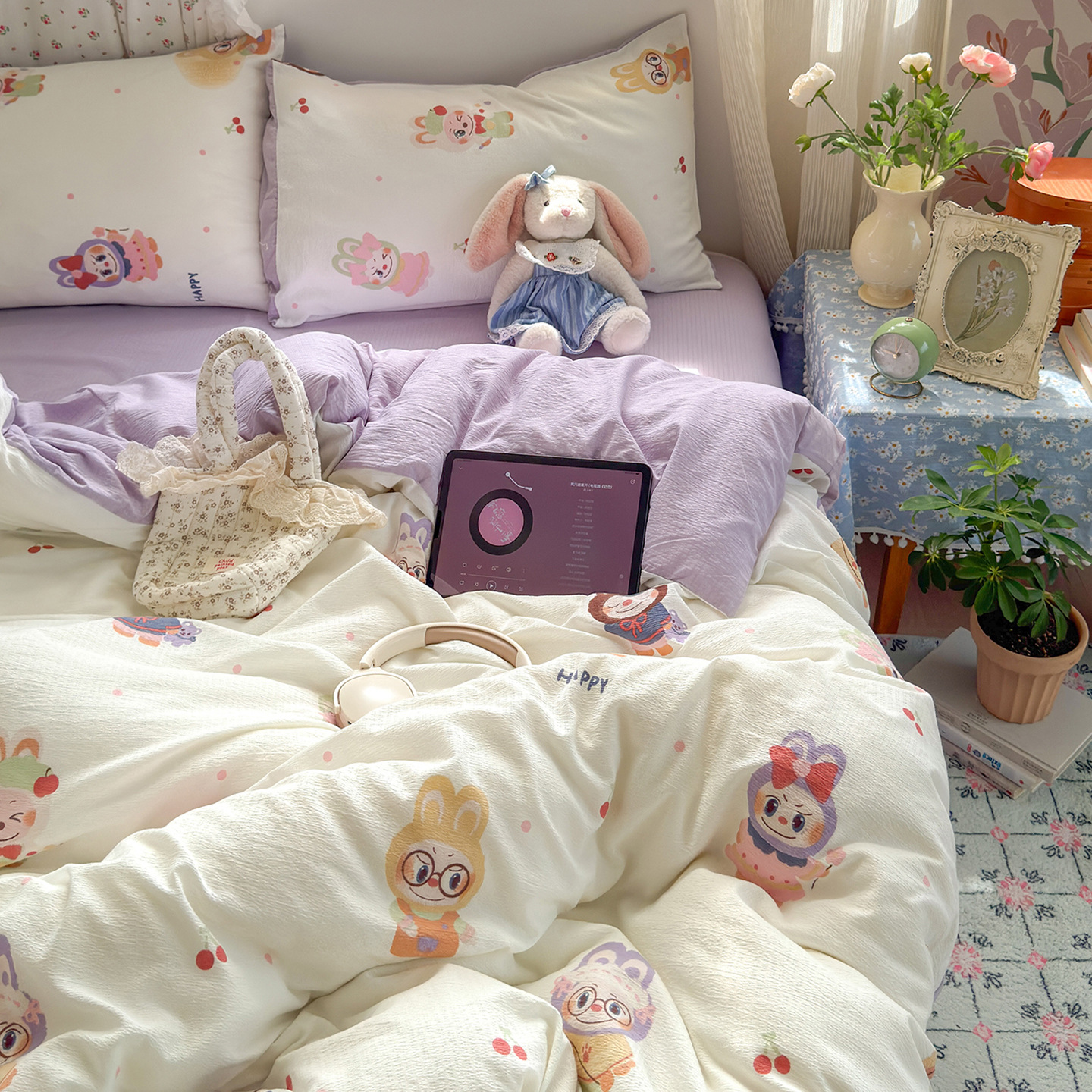 Una clase de cuatro piezas de grado materno-infantil de algodón puro de doble capa de algodón en la cama cubierta de sábanas de cama nueva cama de dormitorio Kasa San set de 4 piezas