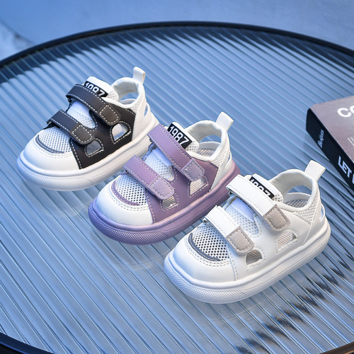 2024 Summer New Children's Sandals Soft Sole Children's Shoes Velcro Anti-Slip Mesh Hollow Children's Sandals for Boys and Girls