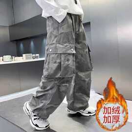 男童迷彩工装裤潮帅气时髦炸街男孩秋冬季加绒裤子儿童直筒休闲