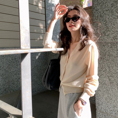V领薄款天丝针织开衫女防晒空调衫外搭纯色上衣长袖小外套高级感
