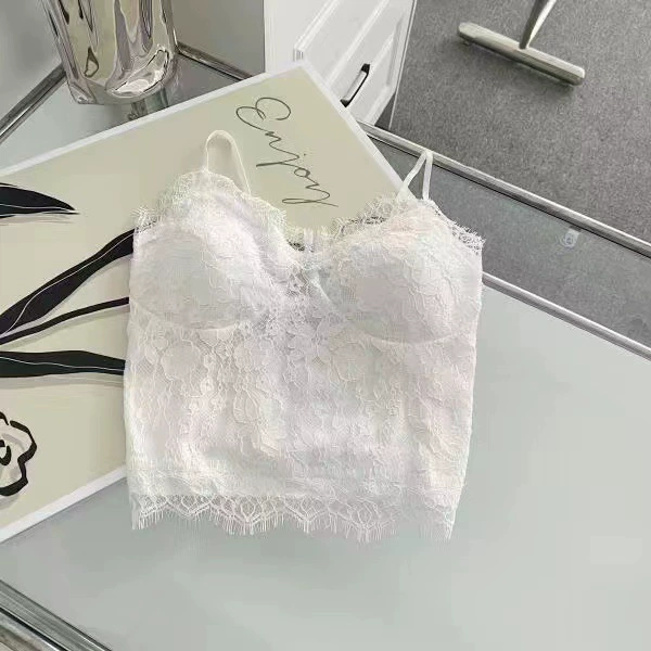 Кружевной топ-бралетт с подкладками, открытая спина, one size (белый/абрикос/черный)