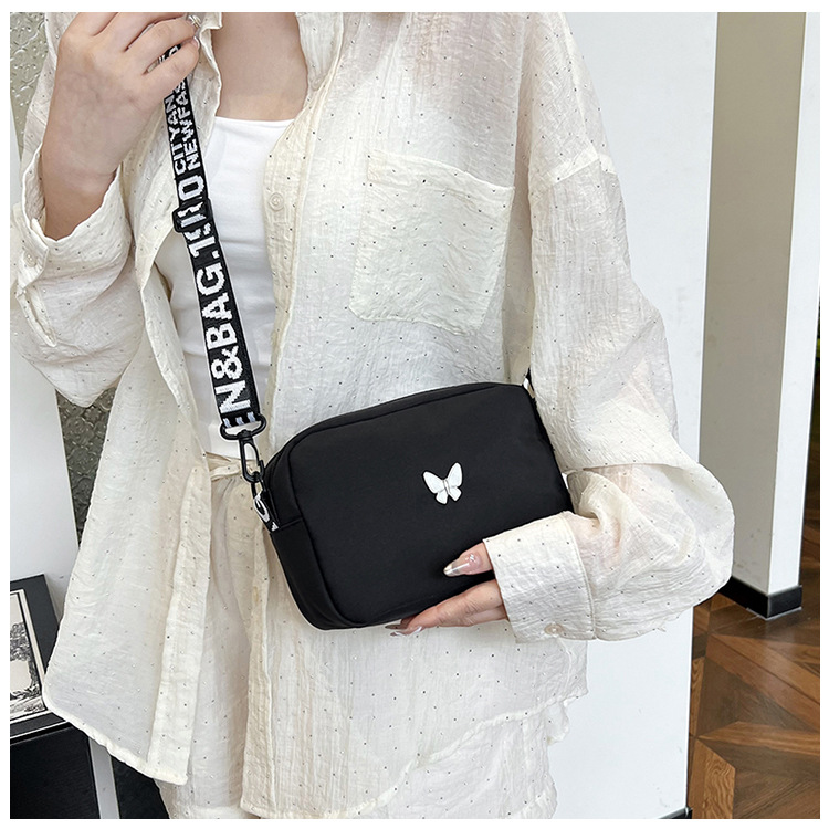 wholesale elegant butterfly simple small bag women's nylon cloth wide shoulder strap underarm bag casual shoulder solid color crossbody bag undefined