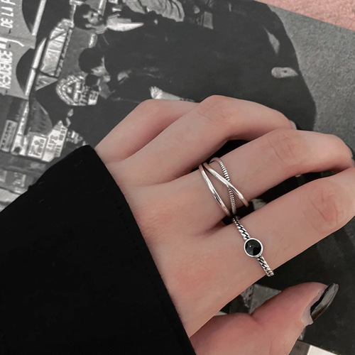 South Korea's Dongdaemun Cross Twist Chain Cold Style Open Ring Women's Hip Hop Simple Design Temperament Hand Accessories