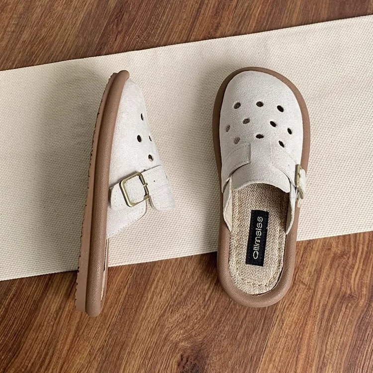 Биркеншток обувь для женщин, летняя верхняя одежда, одноножковый Crocs, Баотоу полурасправка, новые 2025 хлопок и лен сандалии, плоская подошва ленивые тапочки