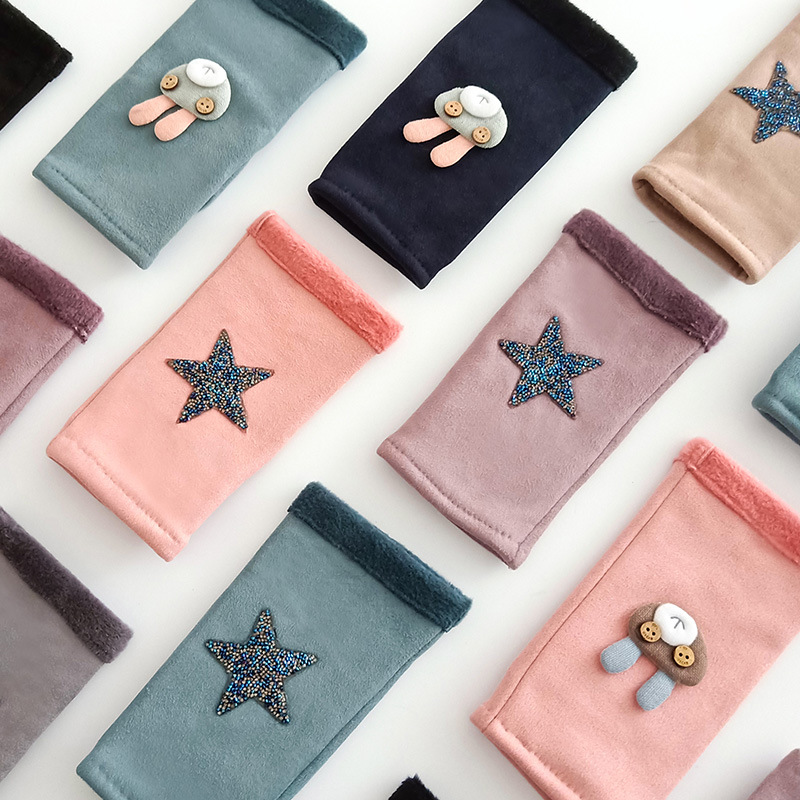 秋冬保暖半指卡通现货可爱手套粉色露指分指手套印花手套现货批发