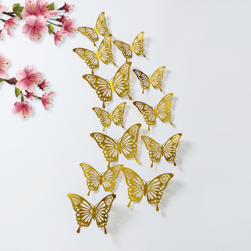 3D estereoscópico mariposa pared decoración de alta sensación autoadhesiva pared decoración de fondo de la casa sala de estar fiestas diseño pegatinas