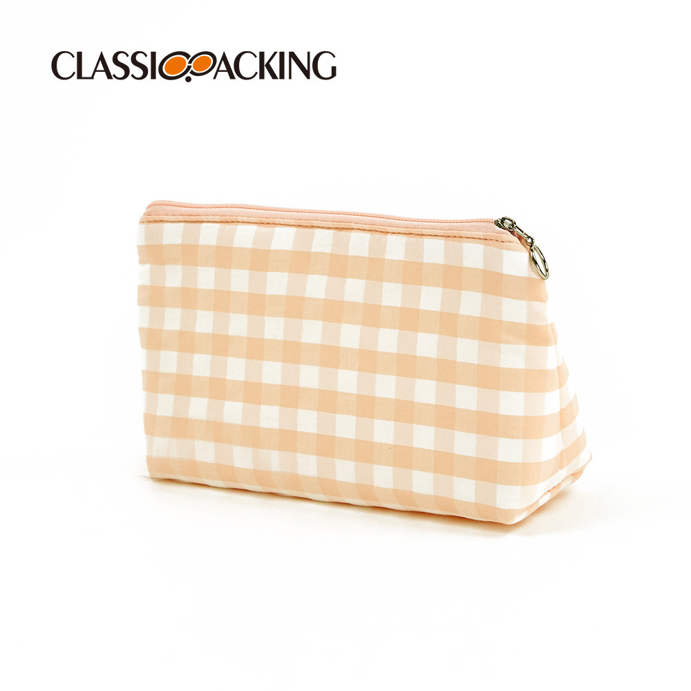 Versión coreana del bolso de mano simple, bolso de almacenamiento portátil con cremallera de gran capacidad, bolso de maquillaje de tela a cuadros multifuncional portátil para mujer