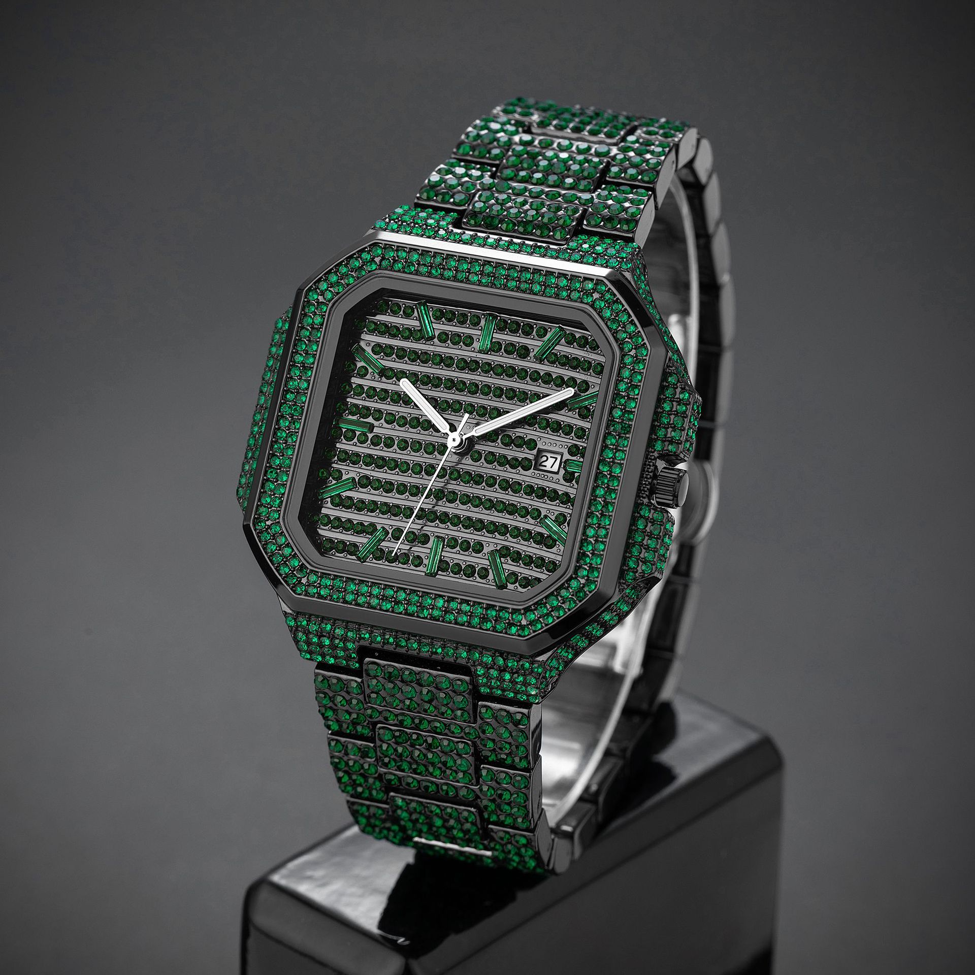 Men's Square Mechanical Watch With Diamond Strap Luxury Design_voghion.com