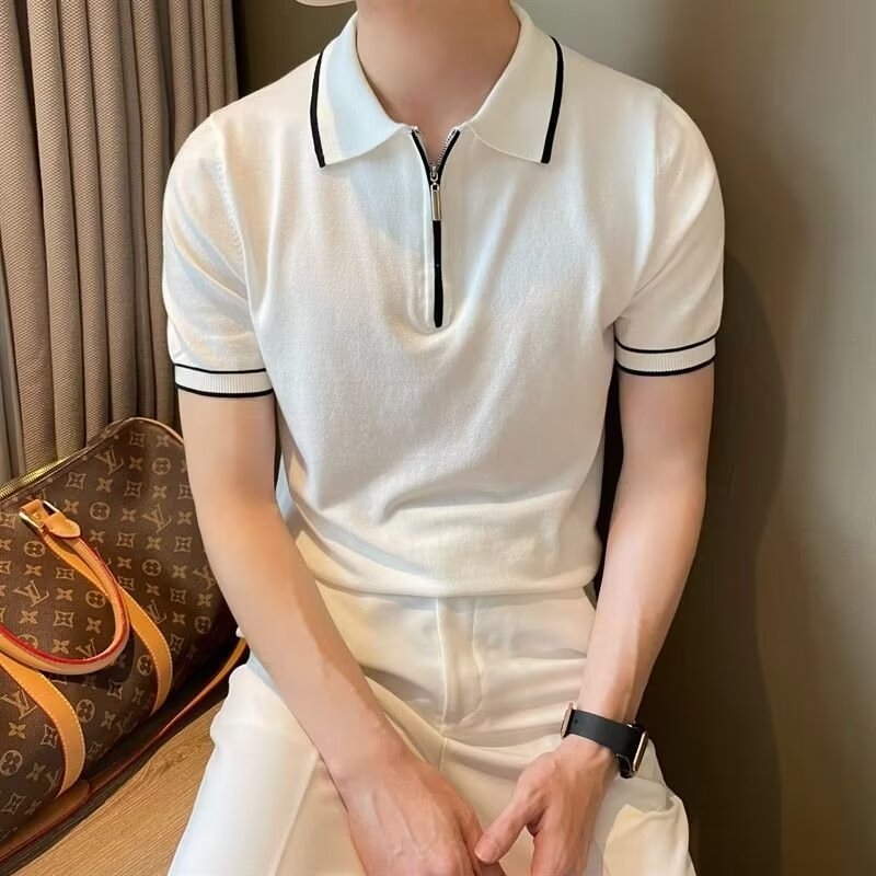 Camisas de polo de manga corta de vello de estilo de dinero camiseta de punto hombre línea de semicirretera camiseta de hielo de verano fábrica transfronteriza al por mayor