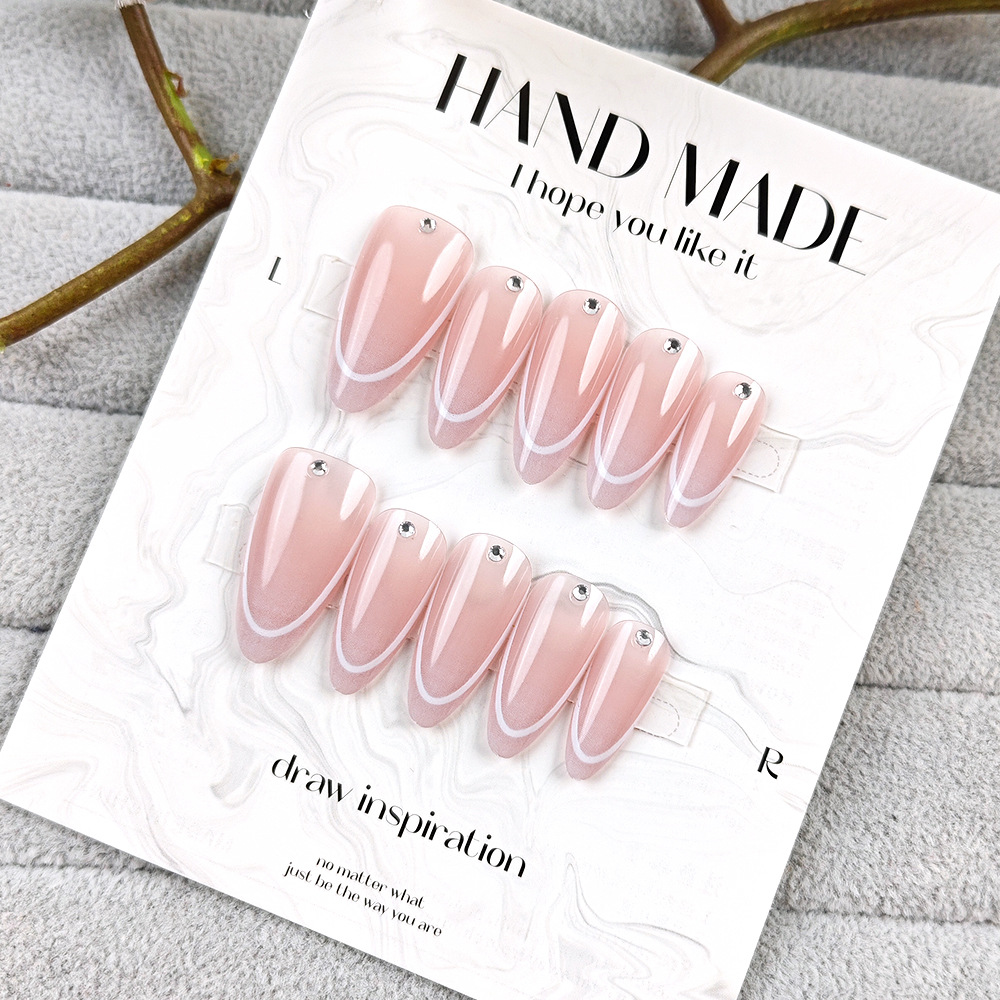 10 piezas de línea de código dividido manicura francesa parche de uñas de almendras blanqueantes manuales de diamantes para usar uñas