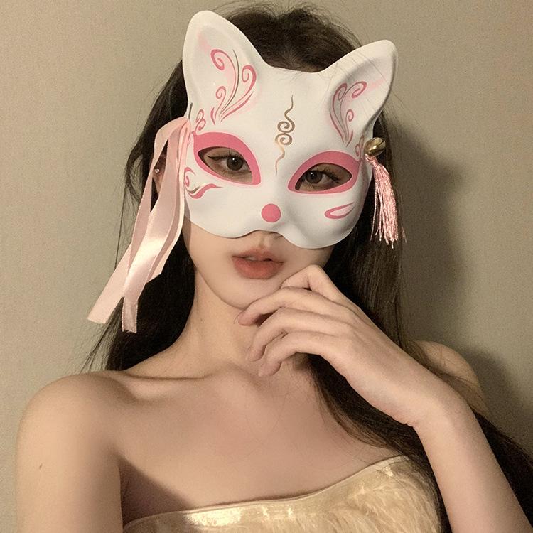 新年面具神明少女狐狸花脸面罩古风国风彩绘舞会酒吧半脸装扮面具|undefined