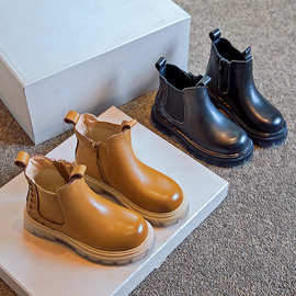 2024年秋冬季新款儿童短靴韩版时尚后跟编织女童马丁靴真皮靴子