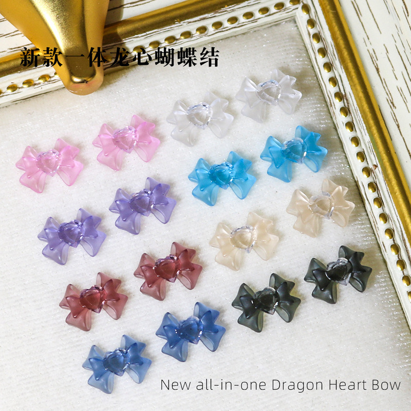New glass frosted bow nail jewelry transparent nail accessories integrated love Dragon heart bow New glass frosted bow nail jewelry transparent nail accessories integrated love Dragon heart bow