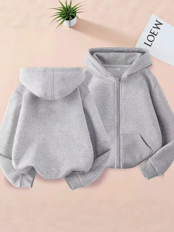 男の子と女の子の春と秋の薄いカーディガン 2025 フード付きスウェットシャツ中型と大型の子供用無地カジュアルジャケットジッパースウェットシャツトレンディ|undefined