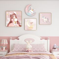 Children's Room Bedroom Decor Cartoon Pink Blue Boy and Girl Wall Art Bedside Background Wall Hanging Cute Princess Room Mural