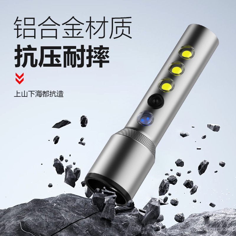Fabricante al por mayor led linterna de luz alta carga de aleación de aluminio con luz lateral brillante linterna de camping
