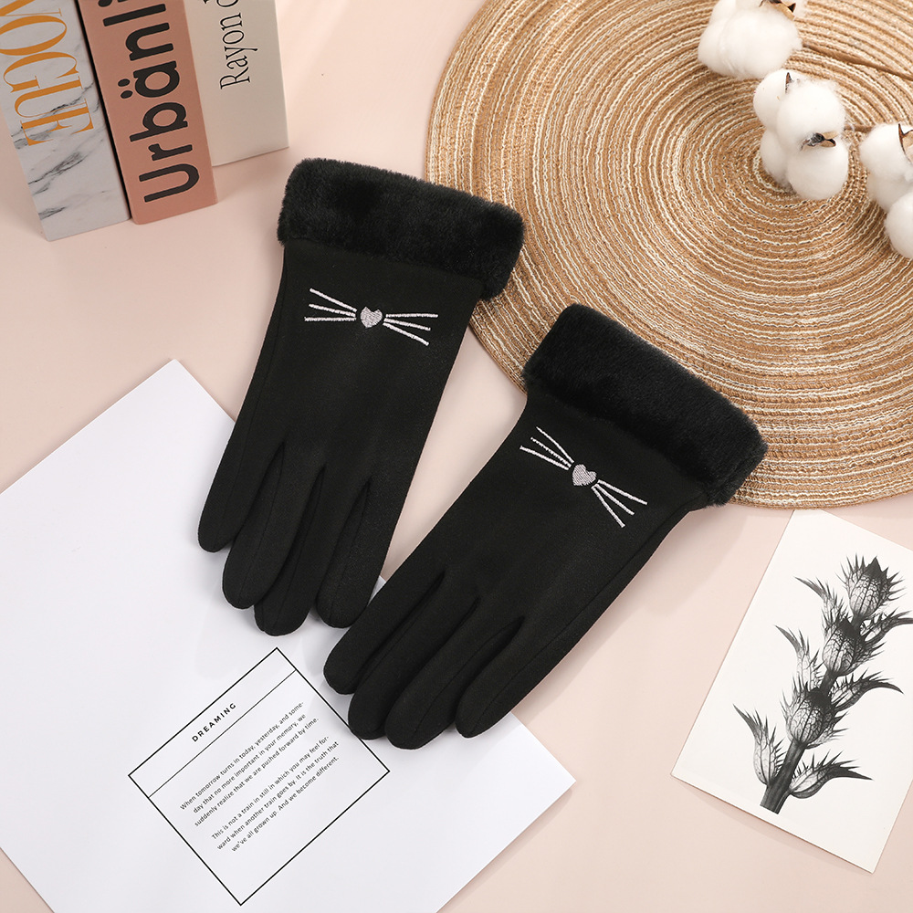 Guantes calientes Otoño e Invierno de las mujeres lindo estudiante montar al aire libre forrado de lana engrosada guantes de pantalla táctil a prueba de frío