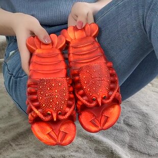 2025 New Slippers Men's Summer Outer Wear Non-slip Thick Bottom Creative Funny Crayfish Home Beach Parent-Child Slippers