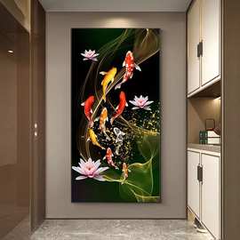 美丽的中国红鲤鱼油画厂家批发来图打印油画布跨境电商SHEIN