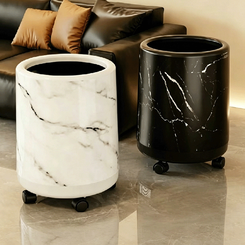Rolling trash can for home use, vintage imitation marble, large capacity, high aesthetic value, open-top mobile cleaning bin Rolling trash can for home use, vintage imitation marble, large capacity, high aesthetic value, open-top mobile cleaning bin